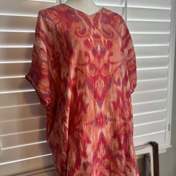 Chico’s Womens Linen Tunic Wedge Dress Size 1 Medium Ikat Beach Coverup Tunic - Picture 3 of 8